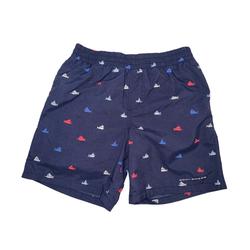 Columbia PFG Boys Navy Blue Sailfish Sailboat Swim Trunks Omni-Shade Size‎ Small